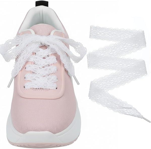 Thinp Lot de 2 paires de lacets en dentelle blanche - Largeur : 3 cm - Dentelle plate - Pour femme - Chaussures de sport - Chaussures de course - Blanc - 140 cm - 1