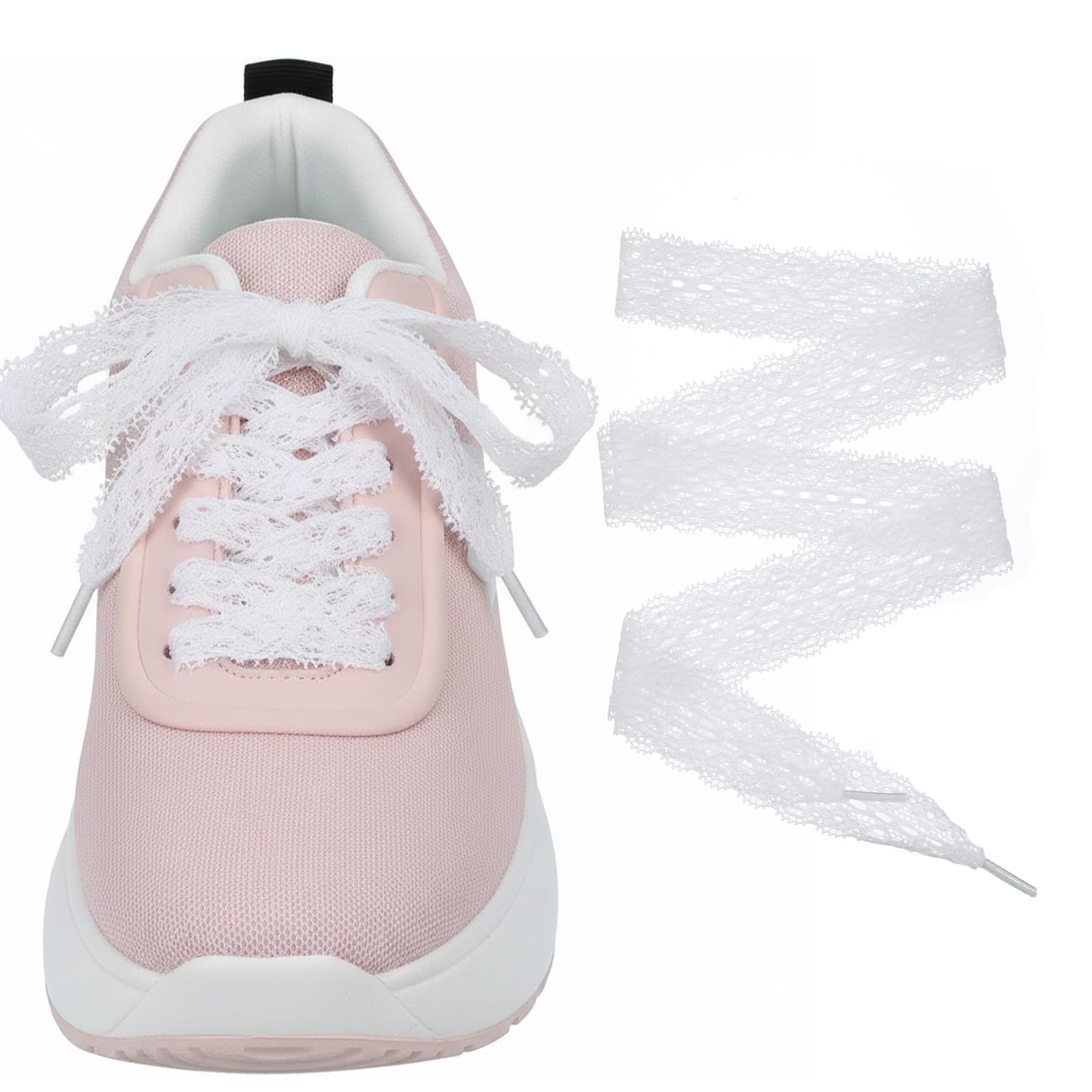 Thinp Lot de 2 paires de lacets en dentelle blanche - Largeur : 3 cm - Dentelle plate - Pour femme - Chaussures de sport - Chaussures de course - Blanc - 140 cm