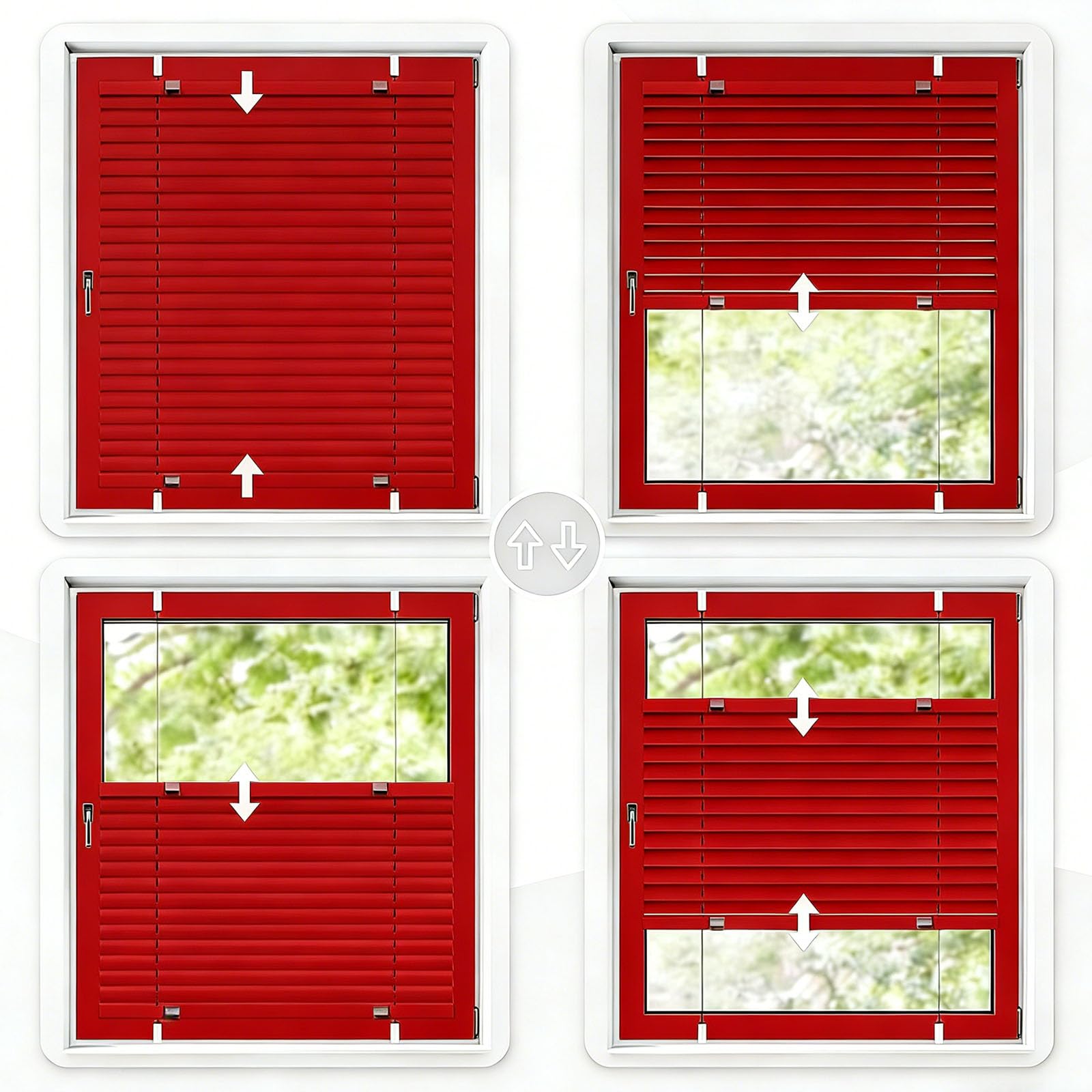 Store Plissé Crush Klemmfix sans Perçage 75 x 200 cm Facile à Installer Protection Vie Privée Rideaux Plissés en Non-Tissé Store Plissé avec Perçage pour Fenêtres Portes, Rouge