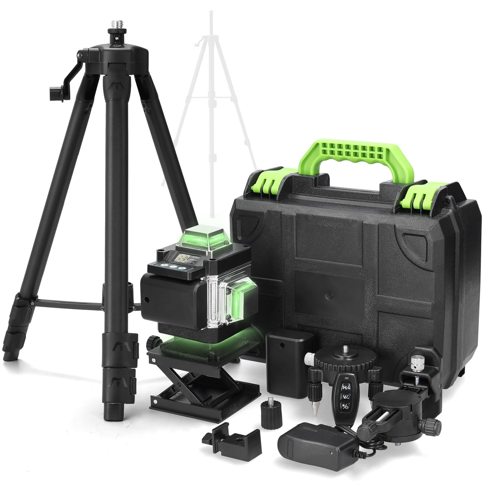 Weytoll Livello laser 16 linee 3° autolivellante IP54 Set di strumenti impermeabili per la casa con 2 batterie al litio ricaricabili Treppiede regolabile in altezza da 1,2 m