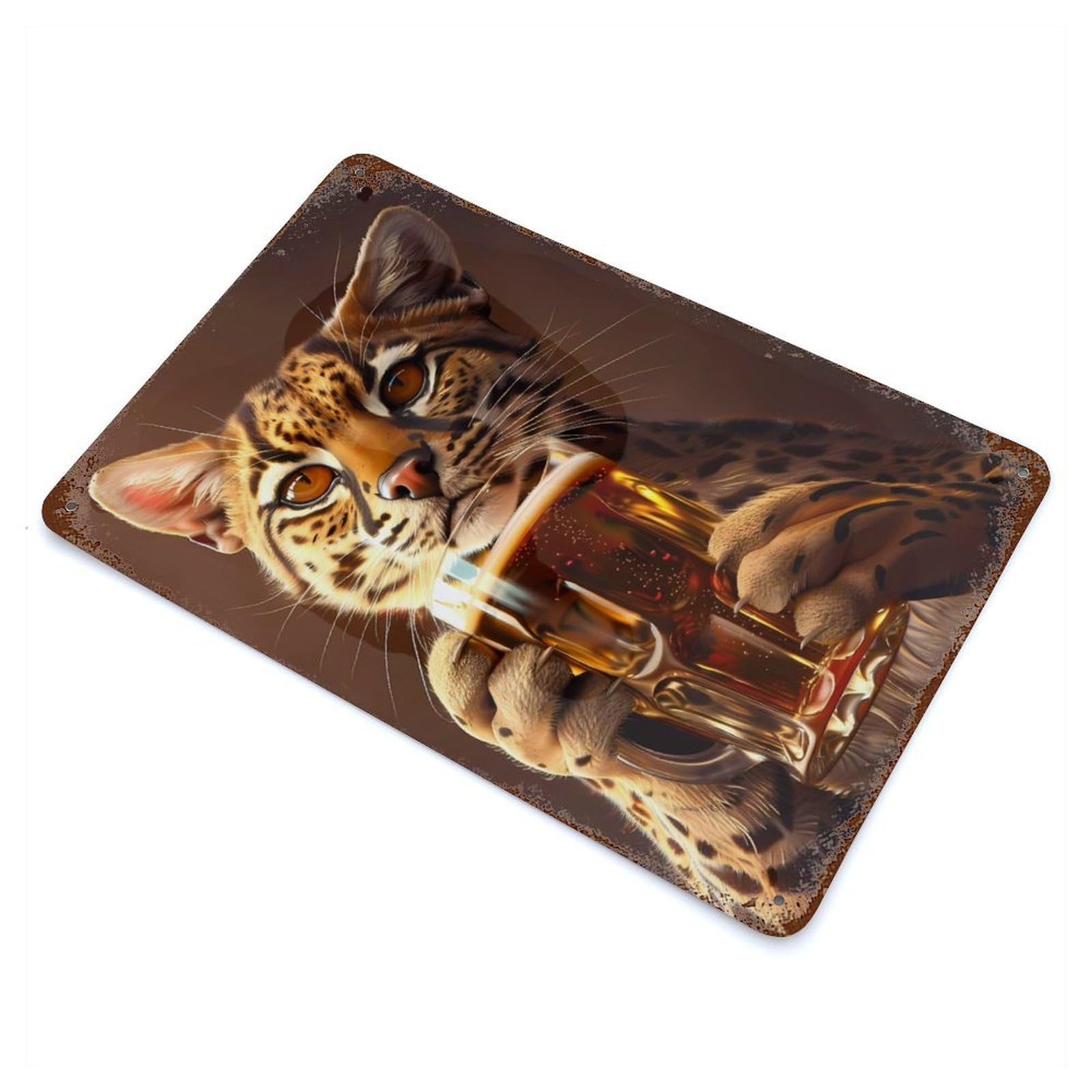 Ocelot Beer 11.8"x7.9" Vintage Rust Metal Sign, Decorative Metal Wall Art for Living Room, Hallway And Home Decor