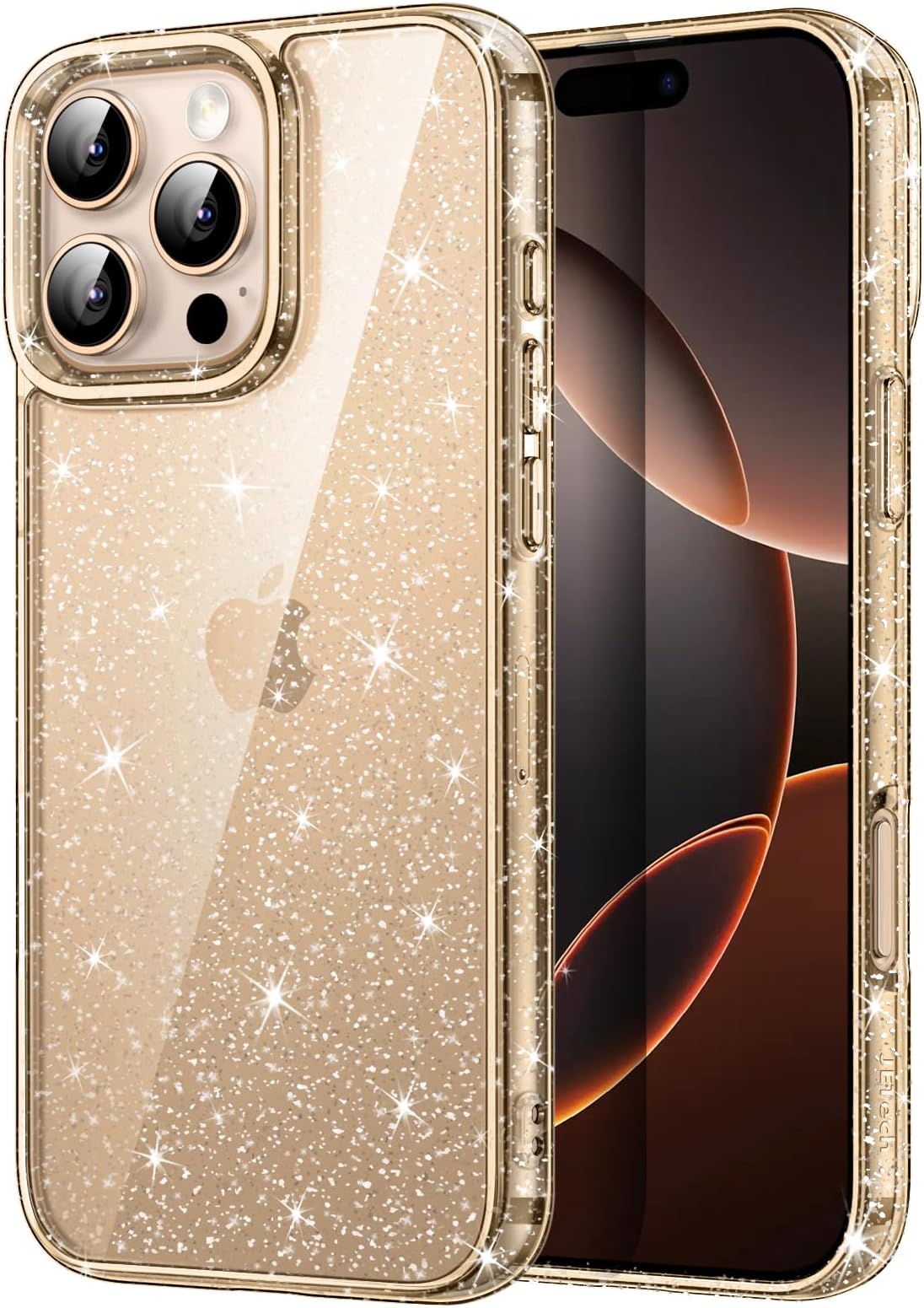 JETech Glitter Case for iPhone 16 Pro 6.3-Inch, Bling Sparkle Shockproof Phone Bumper Cover, Cute Sparkly for Women and Girls (Desert Titanium)