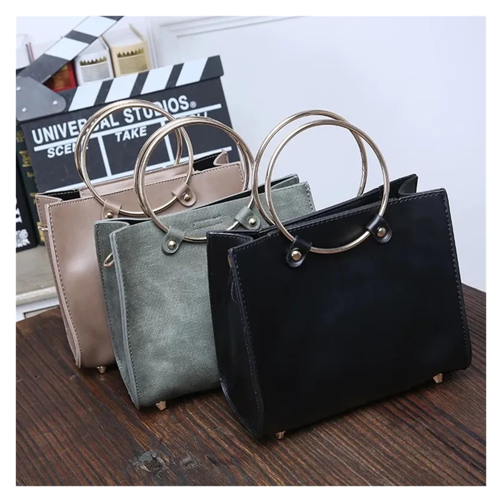 MRKU Asa de Madera para Bolso, Accesorios para Bolsos, Manualidades, Bricolaje, 2 Piezas Redondas, Correa de Metal con Anilla en O, repuestos para Bolsos Hechos a Mano