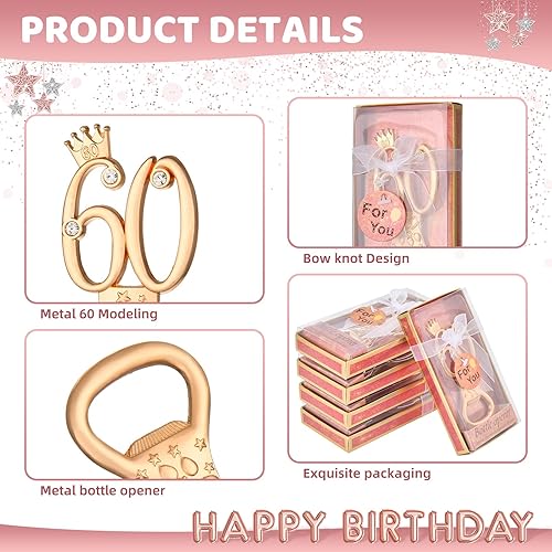 Miniatura 3 de 24 boxes of rose gold themed 60th birthday bottle openers favored for 60th golden wedding party gifts 60th birthday party souvenirs or party