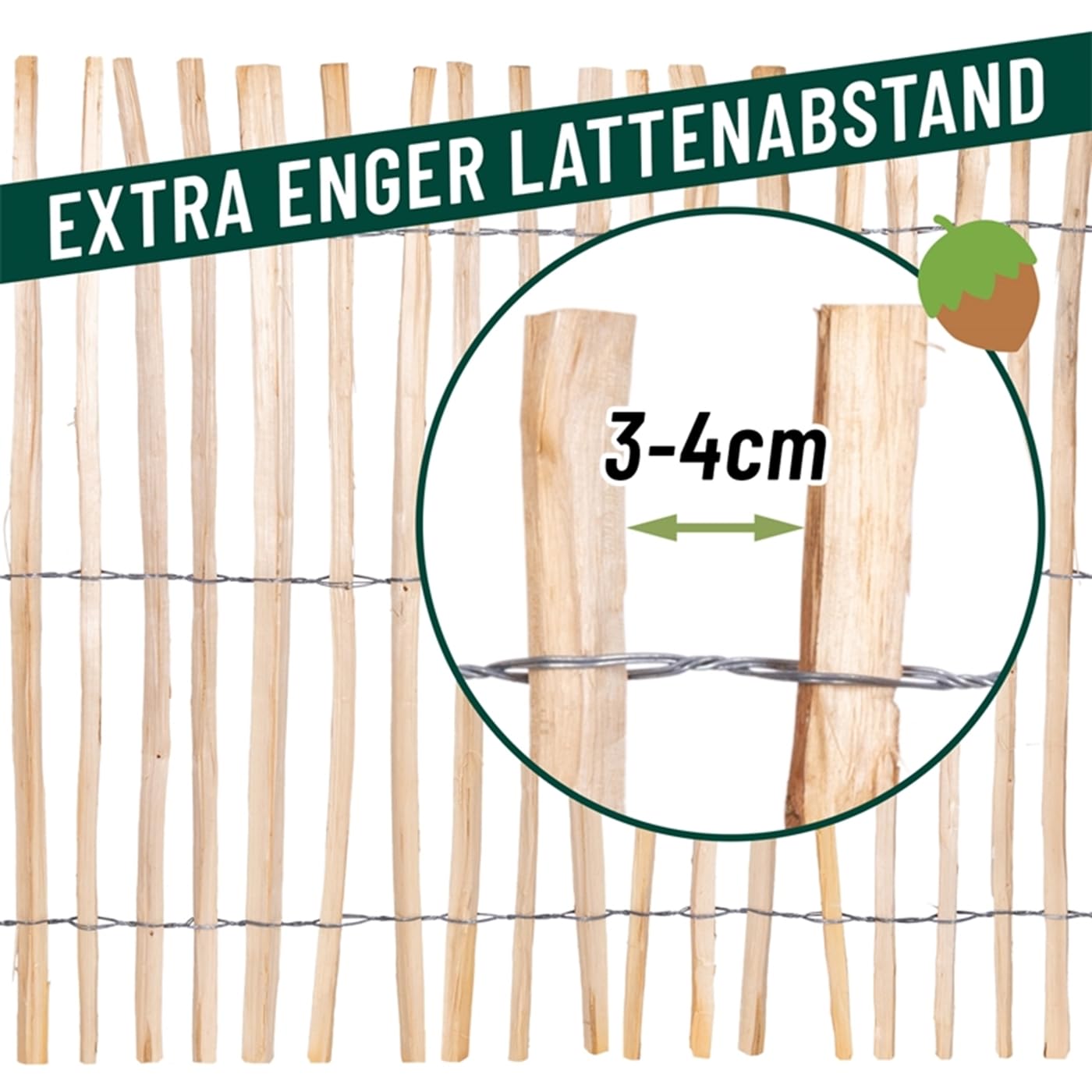 VOSS.garden 5m Staketenzaun Haselnuss 90cm Höhe Lattenabstand 3-4cm Gartenzaun Rollzaun