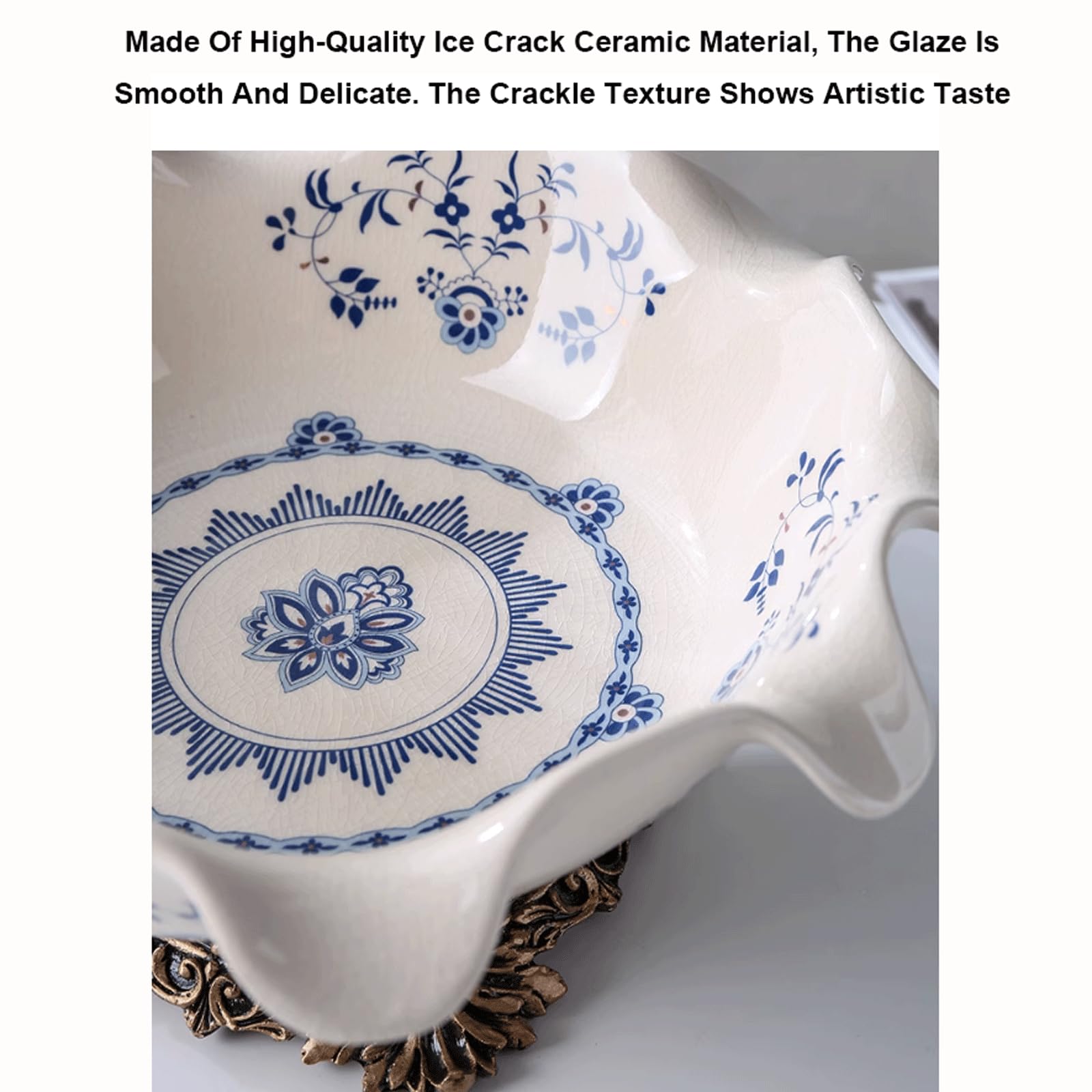 Ciotola da Frutta in Porcellana Blu e Bianca con piedistallo, Piatto da Portata in Ceramica, Ciotola Decorativa con piedistallo, Decorazione in Stile Chinoiserie per Il Piano del s