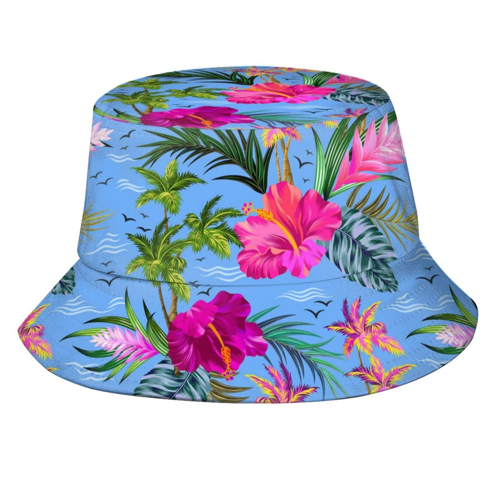 Lohtwgg Unisex Hawaii Tropical Beach-1 Tropical Hawaiian Beach Bucket Hats For Women Wide Brim Summer Travel Packable Hawaii Bucket Beach Sun Hat