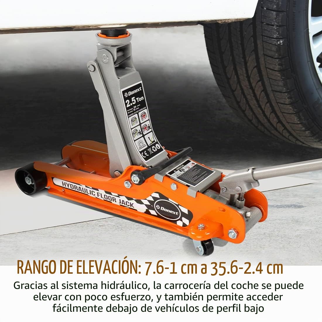 Gato de Piso de Acero Resistente de 2.5 toneladas de Perfil bajo y elevación rápida, Color Naranja