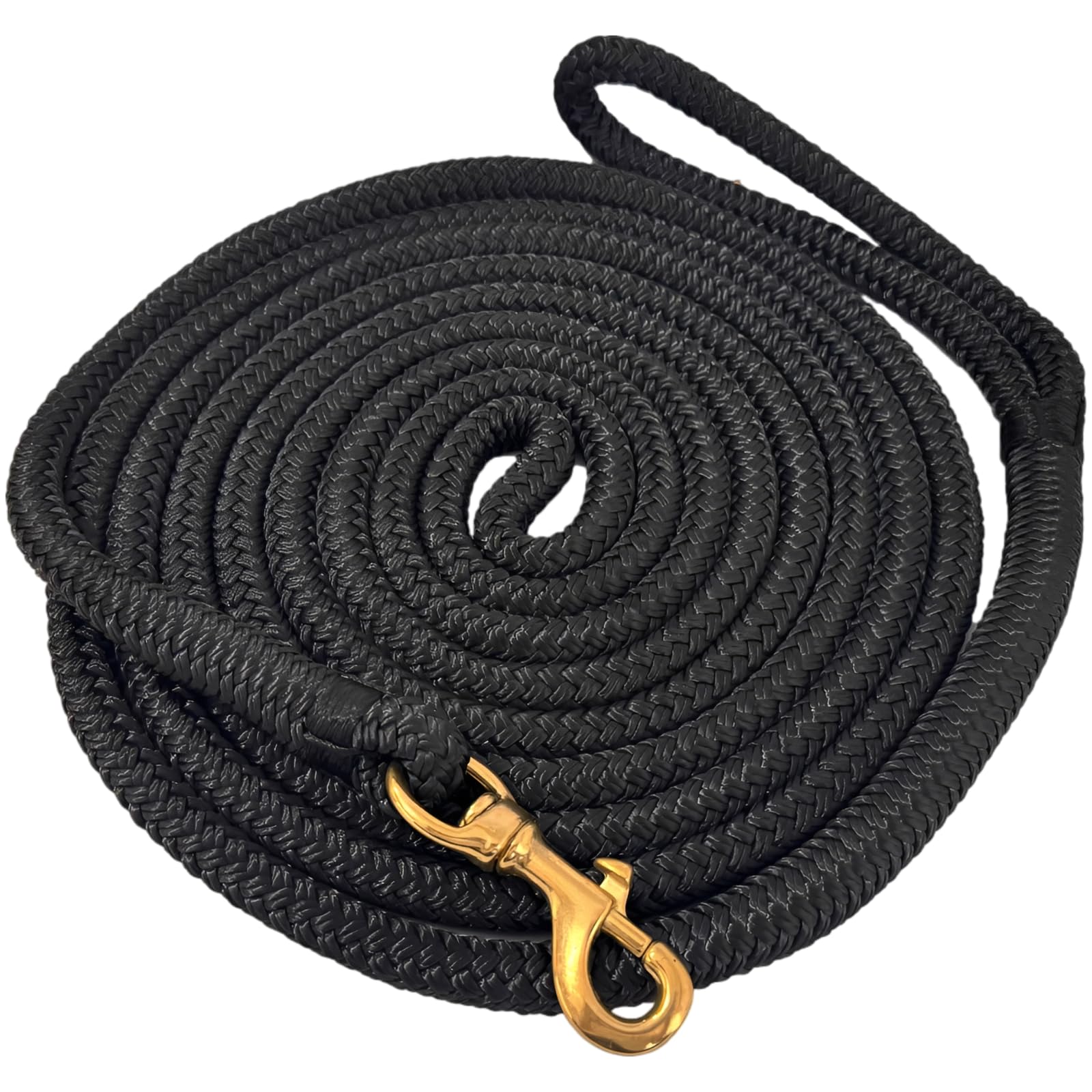 Laisse pour cheval en nylon tressé noir de 4,6 m avec mousqueton en laiton pour équidés
