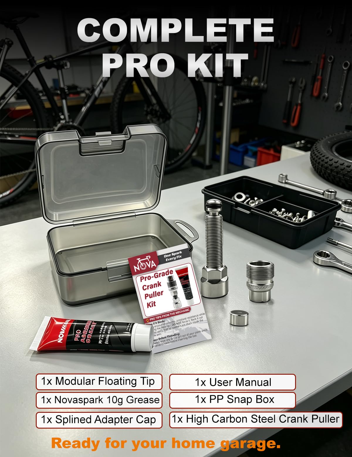 NOVASPARK Kit de herramientas de extracción de manivela y manivela de bicicleta con punta flotante y grasa que no se dañan, para manivelas estriadas Isis y Octalink, compatible con Shimano