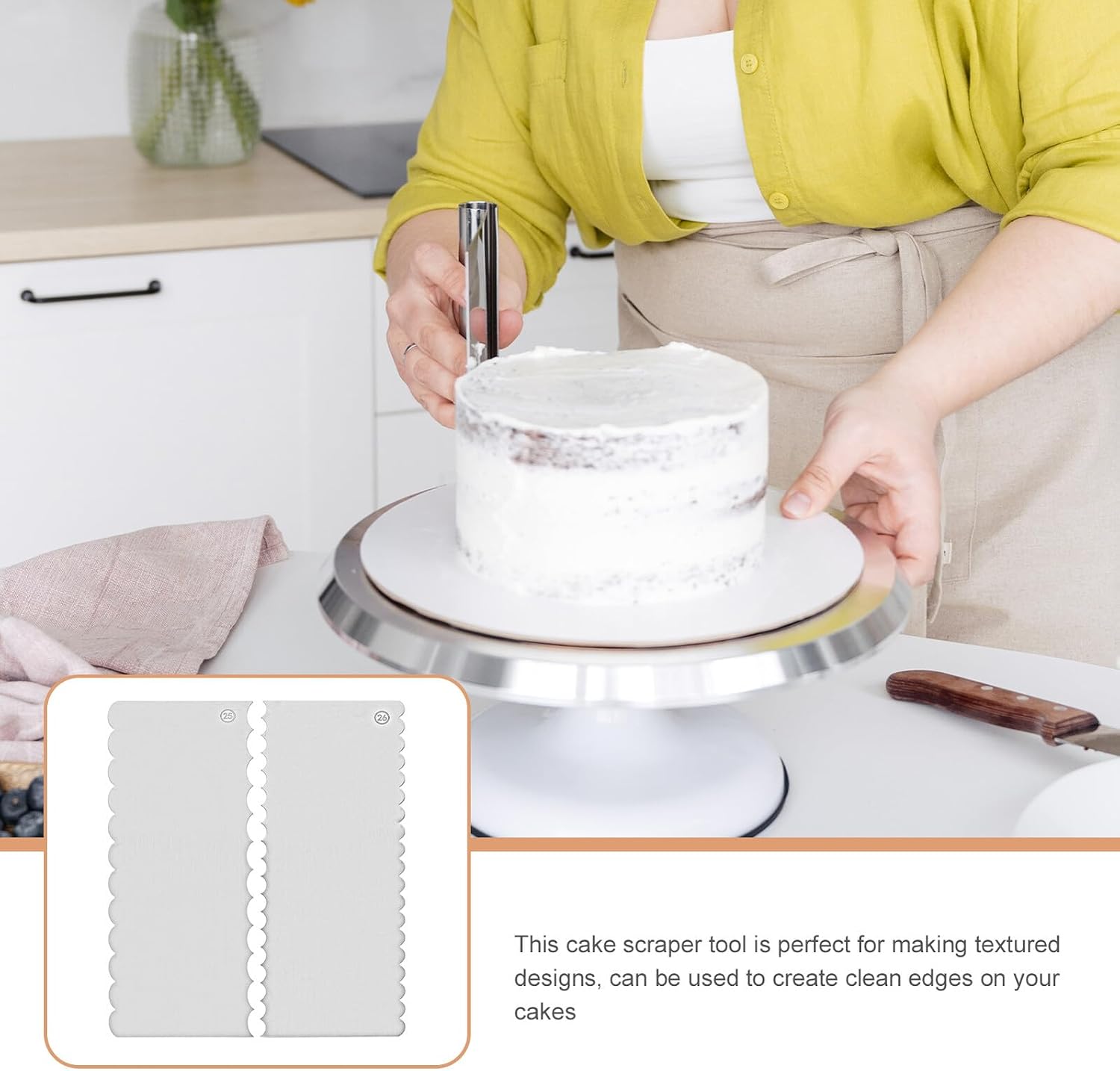 Cake Scraper Set Stainless Steel 2pcs for Textured Decorating
