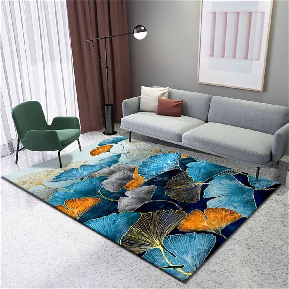 Petit tapis de balcon et coin gamer à motif feuille bleue 70x140