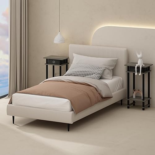 Miniatura 3 de Furinno Turn-N-Tube - Mesita de noche alta con contenedor, paquete de 2, postes de plástico, roble francésnegronegro