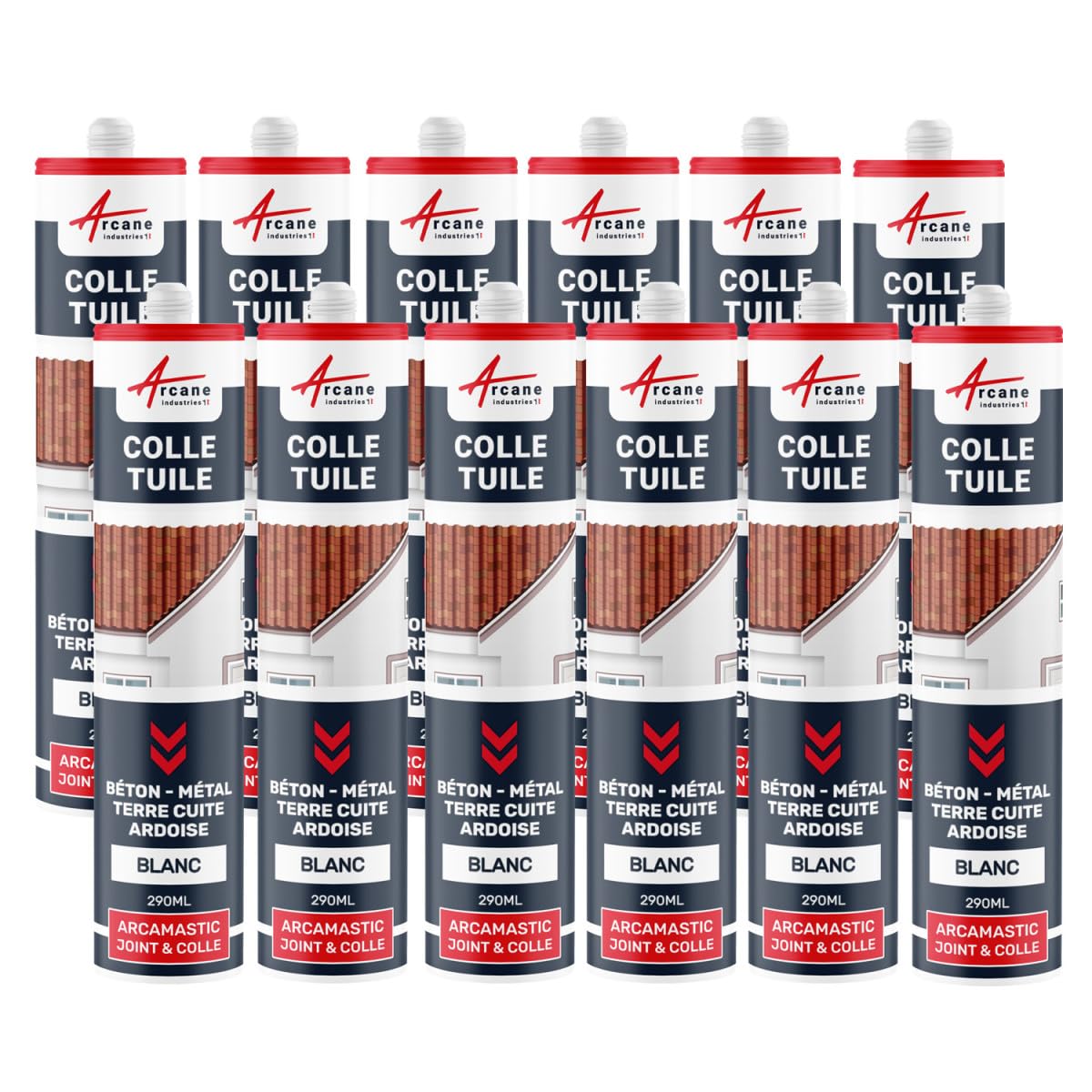 Colle, tuile, mastic souple pour tous matériaux - 290 ml x 12 Blanc - ARCANE INDUSTRIES