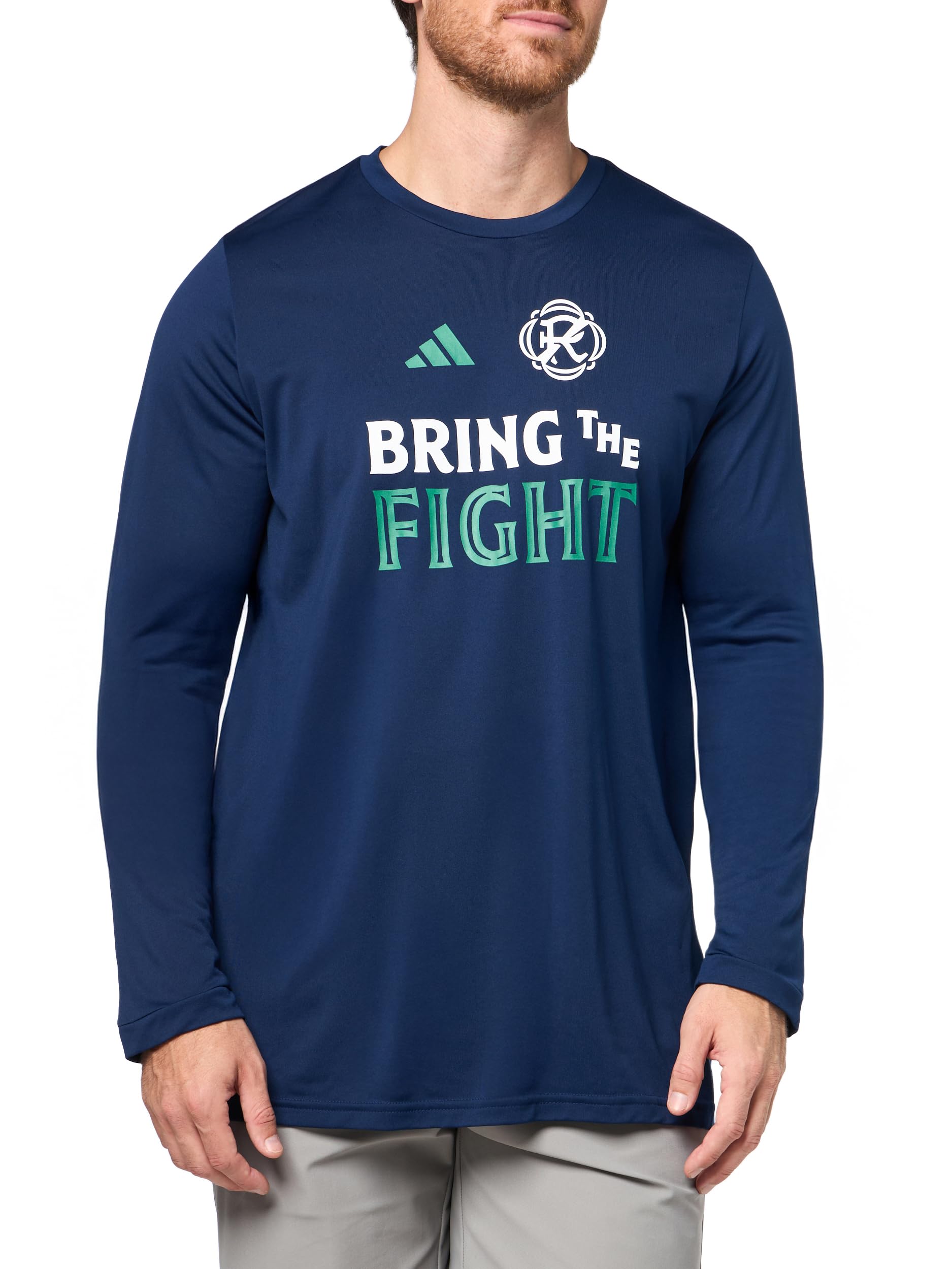 adidas Men's New England Revolution Pre-Game Long Sleeve T-Shirt, Team Navy Blue/New England Revolution, XL Tall