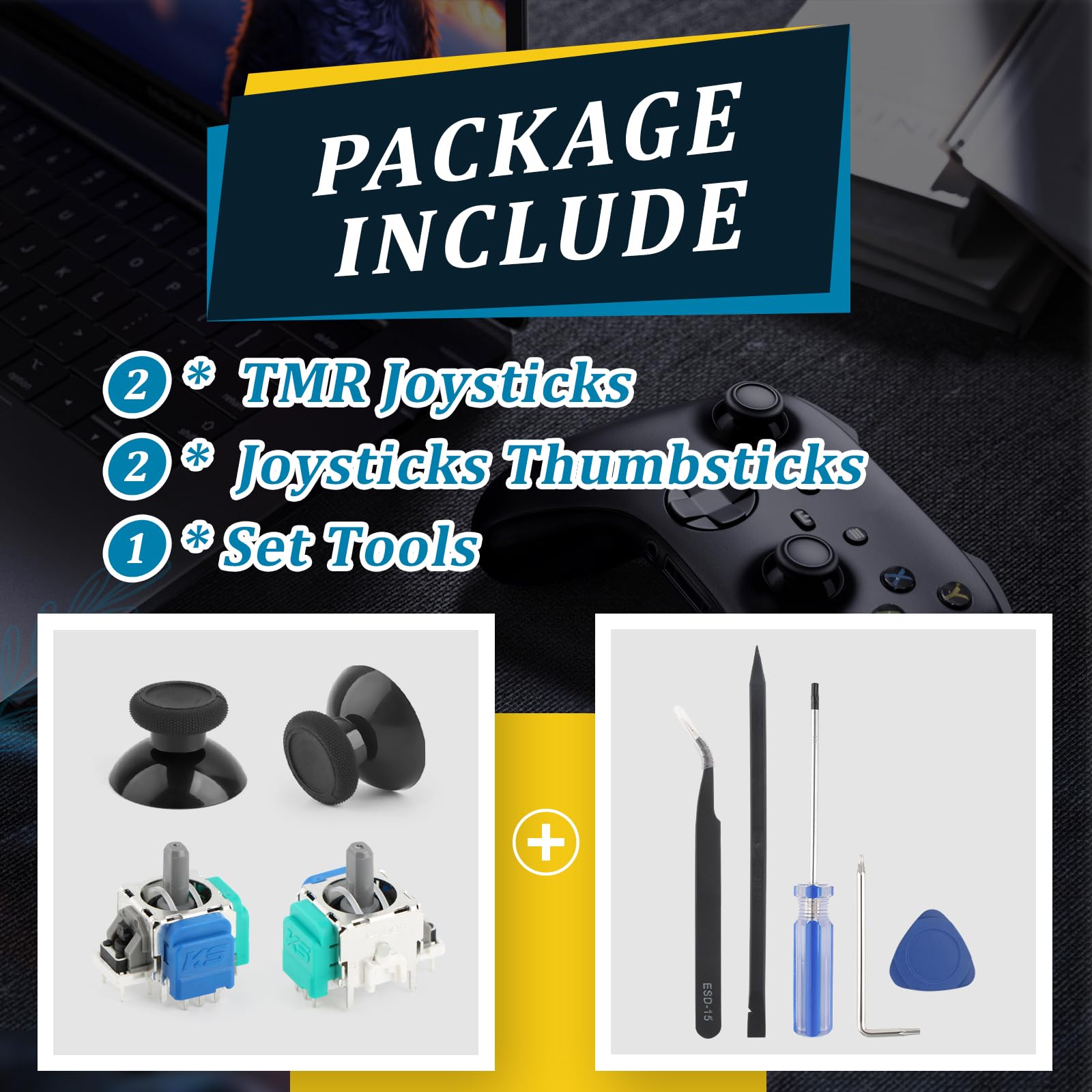 RongZy 2Pack Joysticks para Xbox Series S/X TMR Electromagnético Joystick Compatible con Xbox Series S/X Controlador Anti-Drift Sticks con Thumbsticks Repuesto con Reparar Kit Reparación