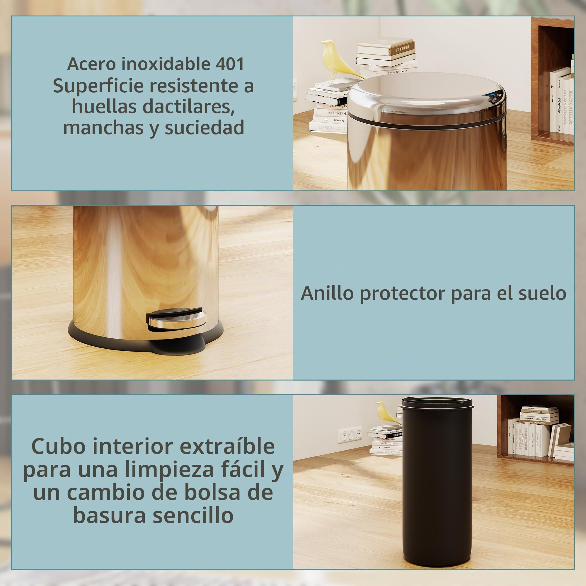 HOMCOM Cubo de Basura con Apertura a Pedal 30 L Ф29,2x62,9 cm Plateado | Basurero Automático, Cierre Interno Extraíble, Acero Inoxidable