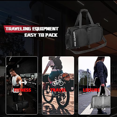 Miniatura 4 de Krone Kalpasmos Bolsa de gimnasio para hombres y mujeres con compartimento para zapatos, ligera, impermeable, plegable, bolsa de deporte Bolsa de