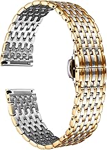 [BINLUN] Watch Strap Stainless Steel Men Women Watch Strap 12mm / 14mm / 16mm / 18mm / 20mm / 22mm Butterfly Buckle (Silver and Gold, 12mm), silver and gold, Design