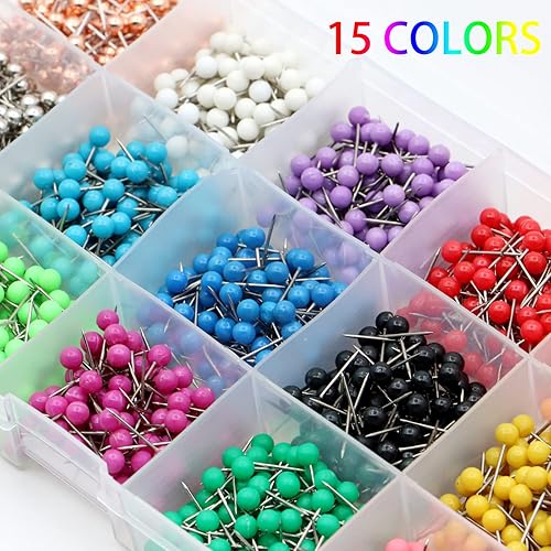 Miniatura 10 de ZYNERY - 1500 pines para tablero de corcho, cabeza redonda de plástico de 18 pulgadas, para mapa de viaje, marcado de tela, pared, tablones de