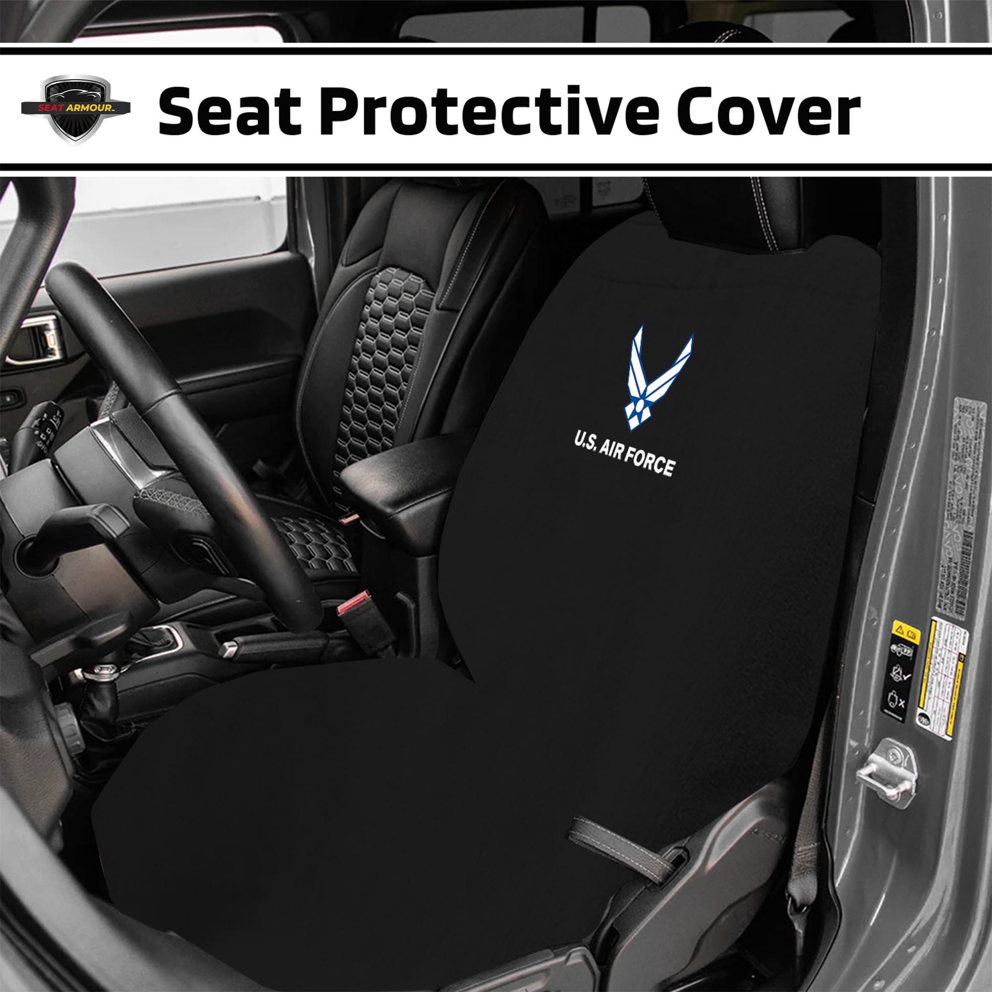 Seat Armour Seat Protector Towel – U.S. Air Force Design – Soft Machine Washable Car Seat Cover Towel – Easy to Install, Multipurpose Car Seat Towel – Black