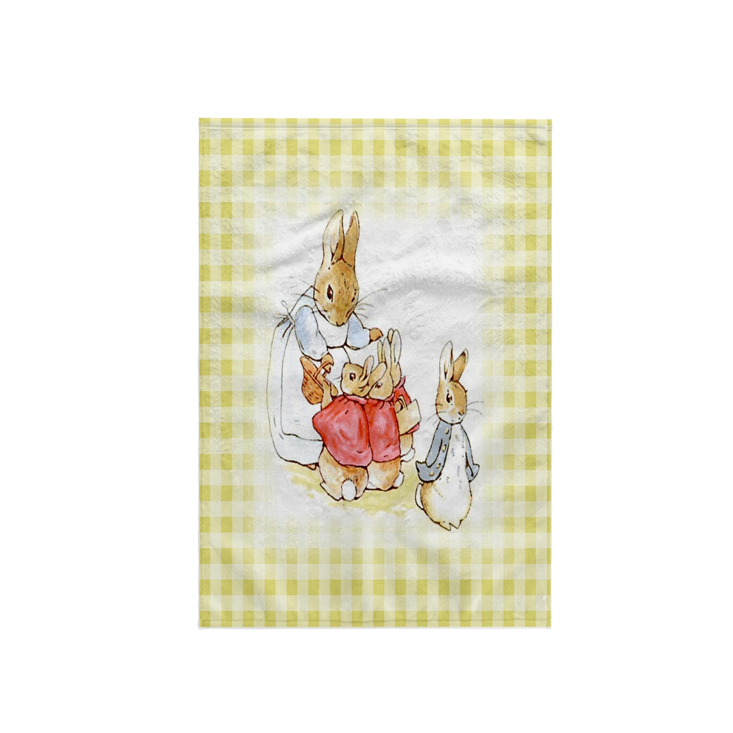 3dRose Image of Peter Rabbit on Cream Checks Towel, White, 15 x 22-Inch