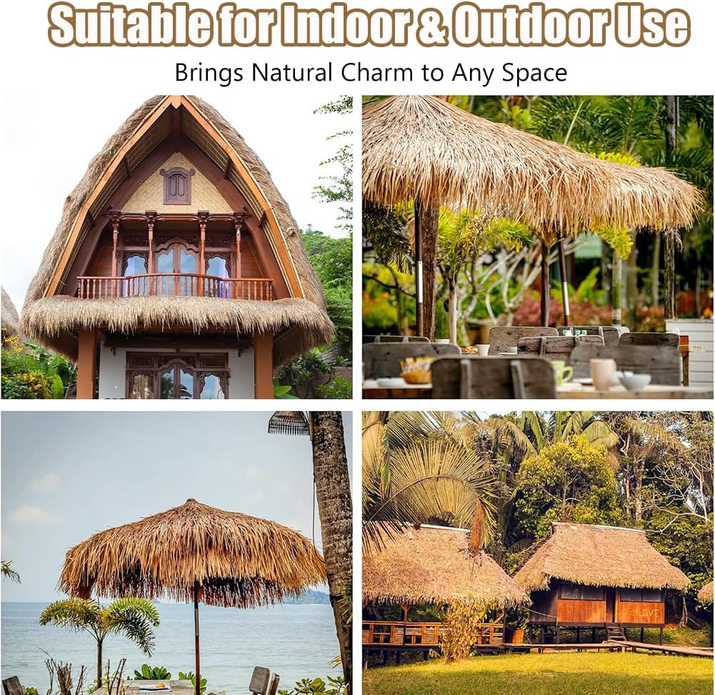 LITA Realistic Synthetic Thatch Roll Sun-Bleached Yellow Customized Sizes - Reinforced Weave for Mexican Palapa, Tiki Bars, Hawaiian Parties & Patio Decor (2 FT x8 FT)