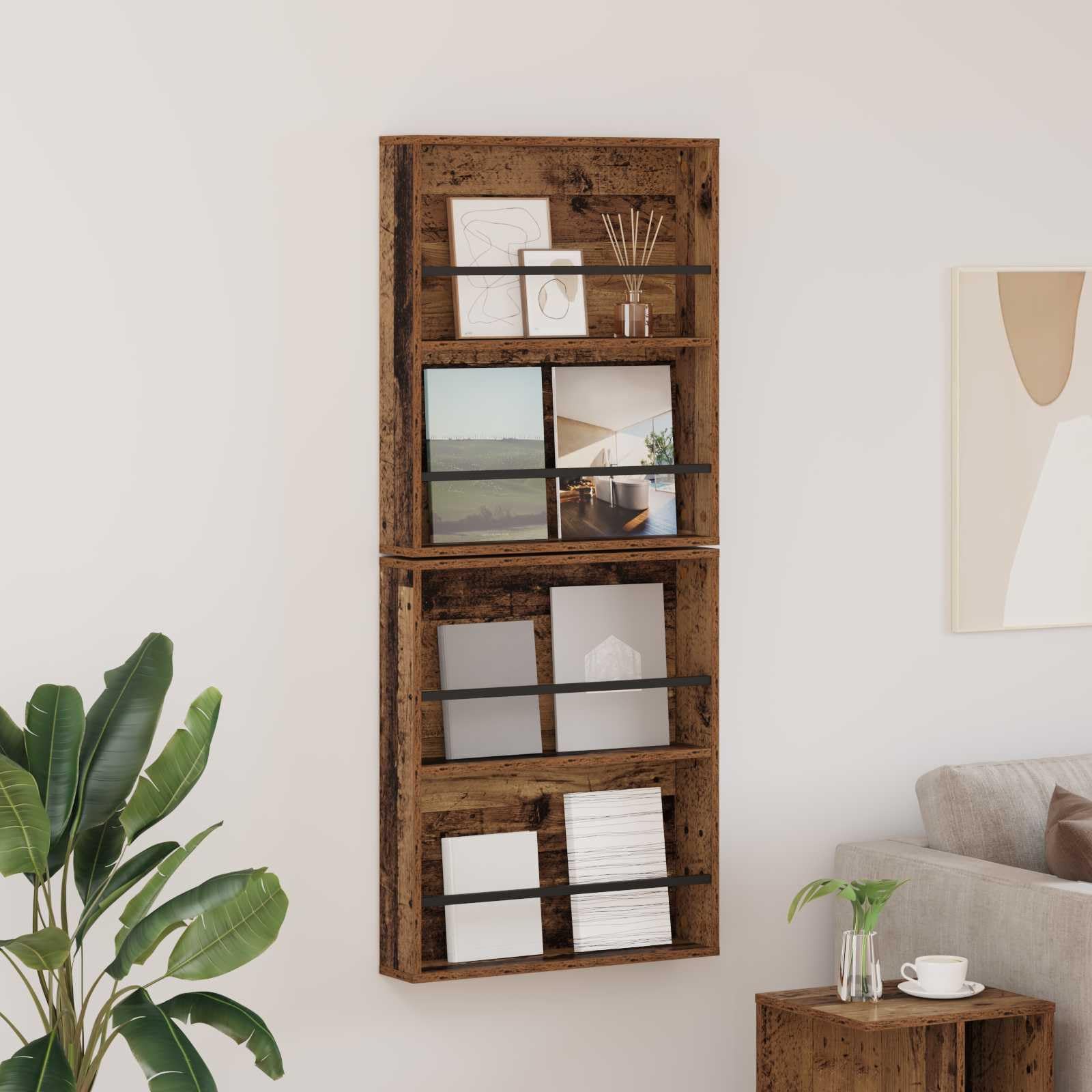 Genérico Estante de revistas 2 pcs Madera Vieja 60 x 12 x 70 cm,Mobiliario,Armarios y Almacenamiento,Revisteros,890837