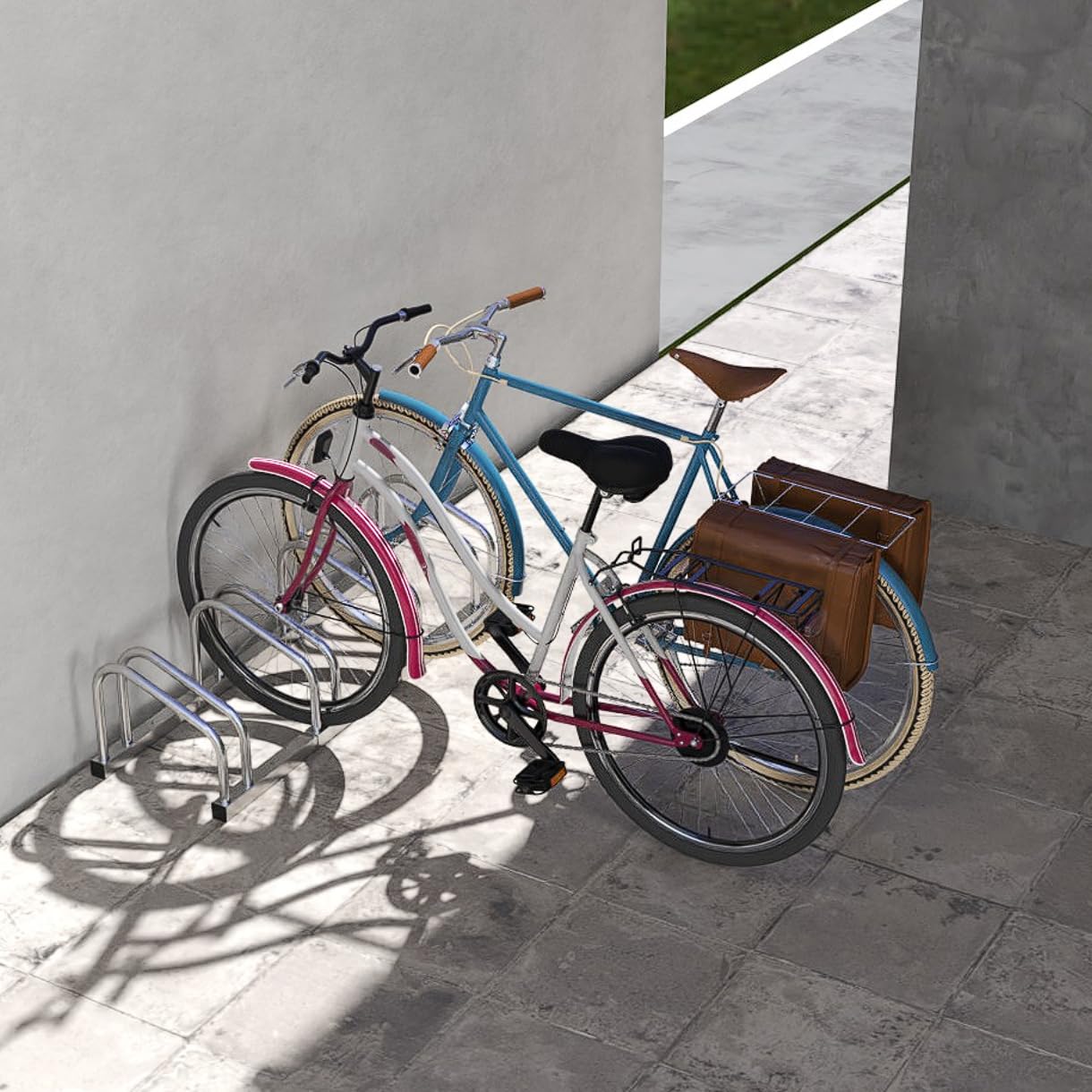 AUFUN Parcheggio bici per 6 Biciclette Anti-ruggine Portabiciclette Rastrelliera Supporto in metallo para Pavimento o Paretesalvaspazio, Risparmio di Spazio
