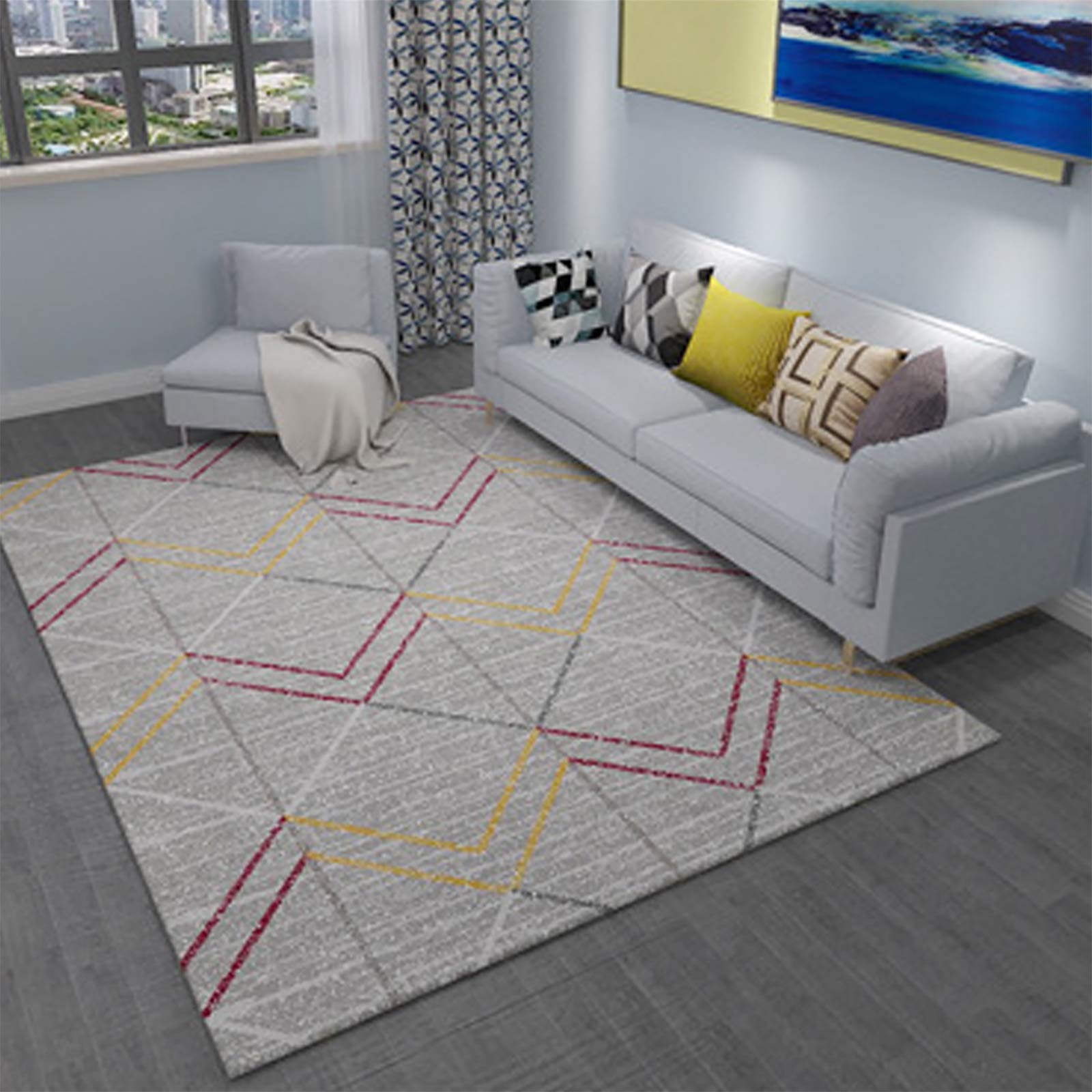 Tapis antidérapant lavable à motif géométrique pour sol de salon