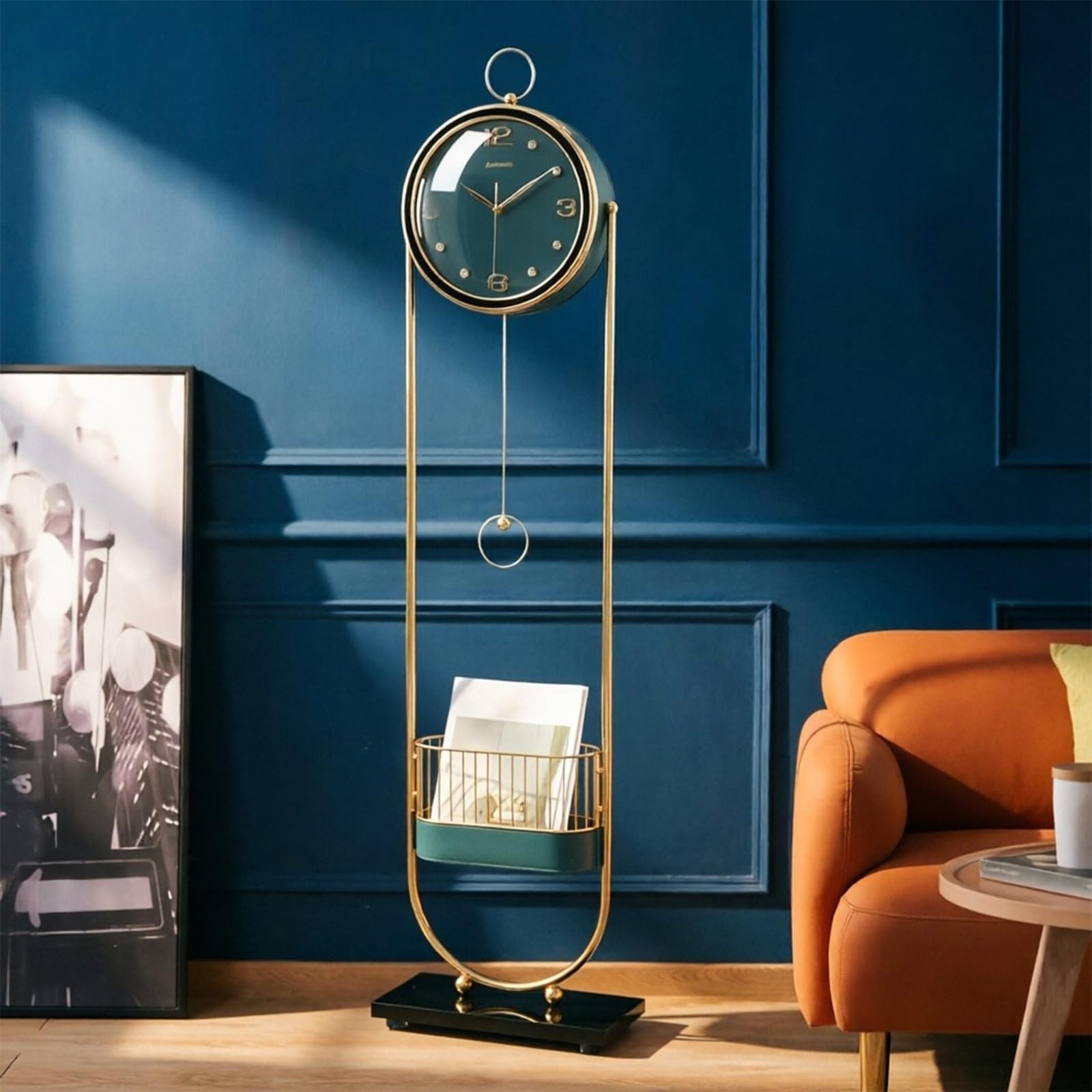 Decoración Reloj de pie Metal Cuarzo silencioso | Revistero for salón(Green)