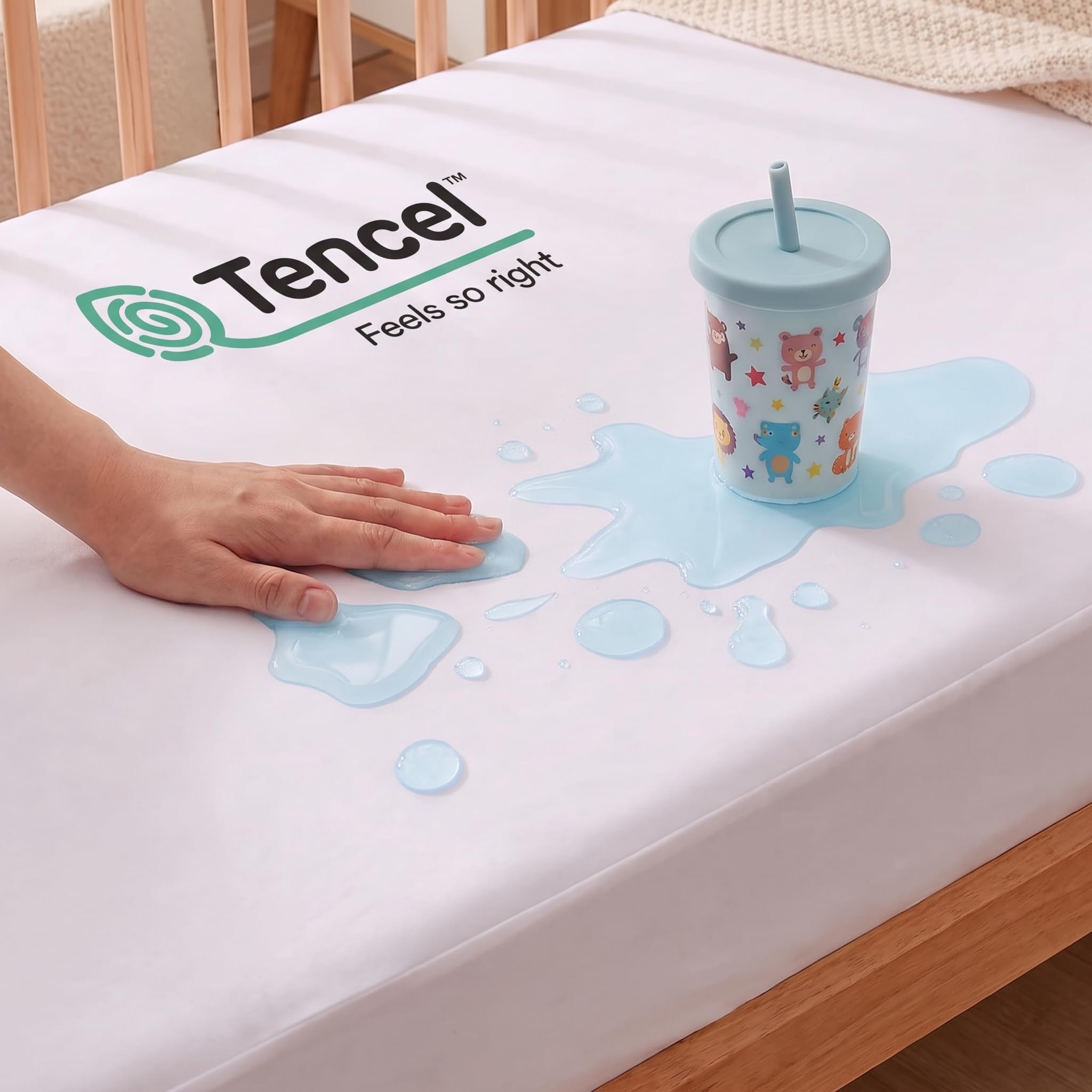 Dream on - Protector de colchón y sábana bajera ajustable 2 en 1 para bebé, 70 x 140 cm (hasta 13 cm de altura), tencel premium con tecnología Brilam, impermeable, seguro, sin ruido, con certificado
