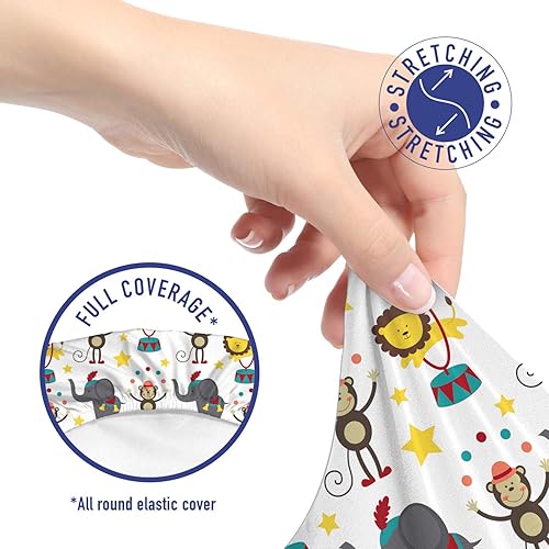 Miniatura 5 de Ambesonne Funda para silla de oficina de dibujos animados, animales de circo feliz que actúan saltando posando malabarismo estrellas telón de fondo