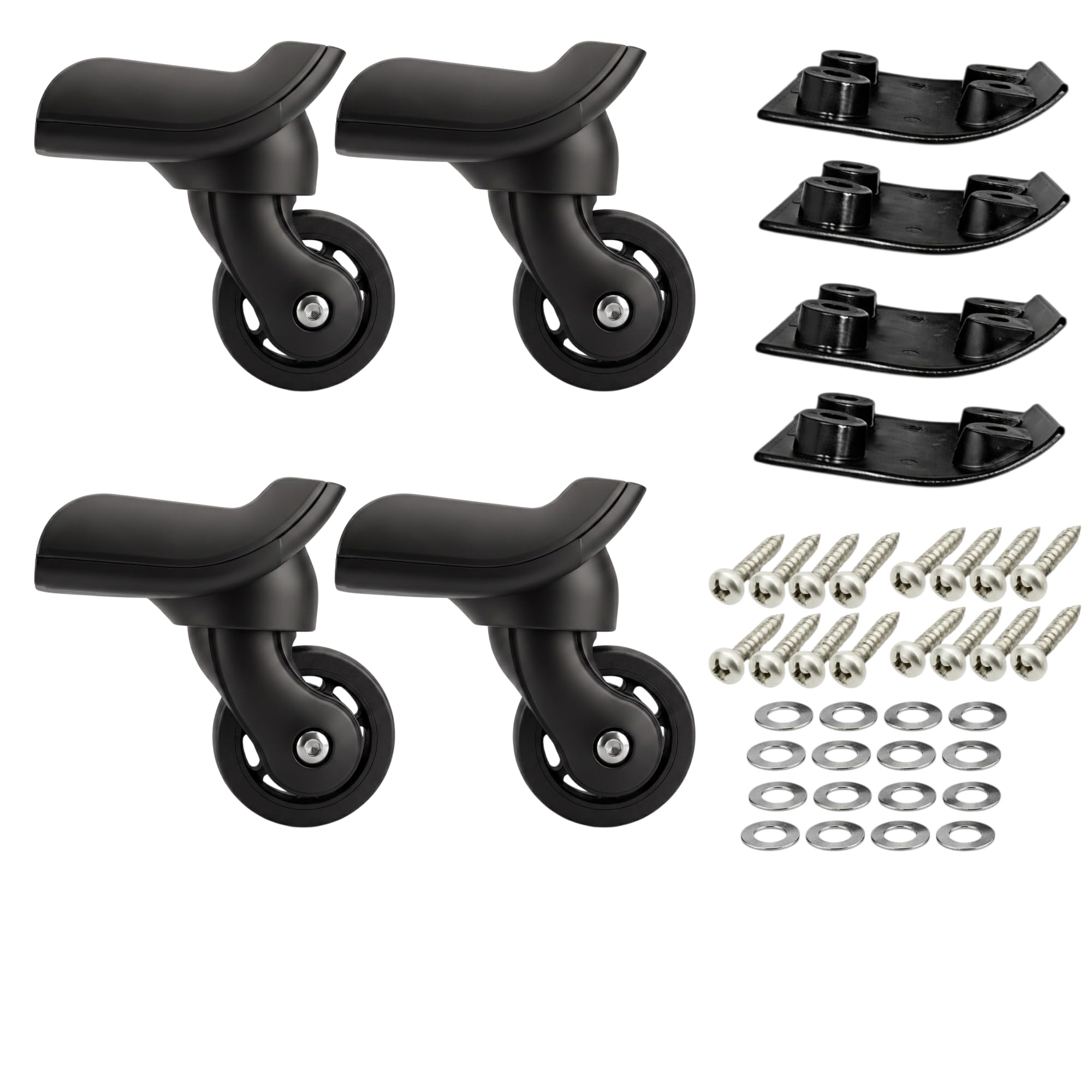 PREMIUM Luggage Replacement Wheels, Black, 45mm, Swivel Casters with Mounting Brackets and Screws, Set of 4-image-12