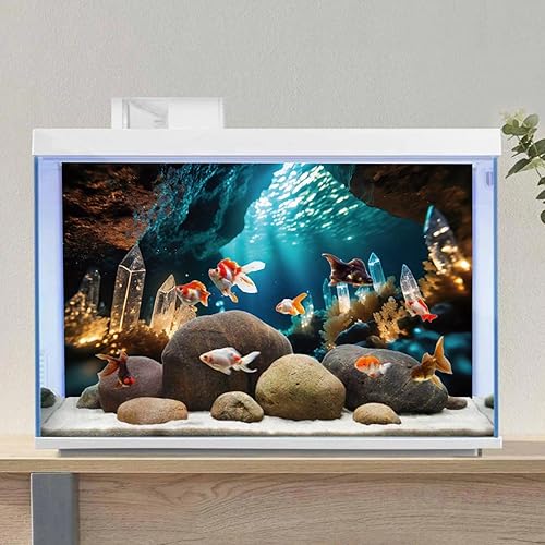 AWERT 48x18 inches Fantasy Garden Aquarium Background Under The Sea Background Sunshine Underwater Bubble Coral Rock Crystal Climbing Pet Background Decoration(36x24in/90x60cm)