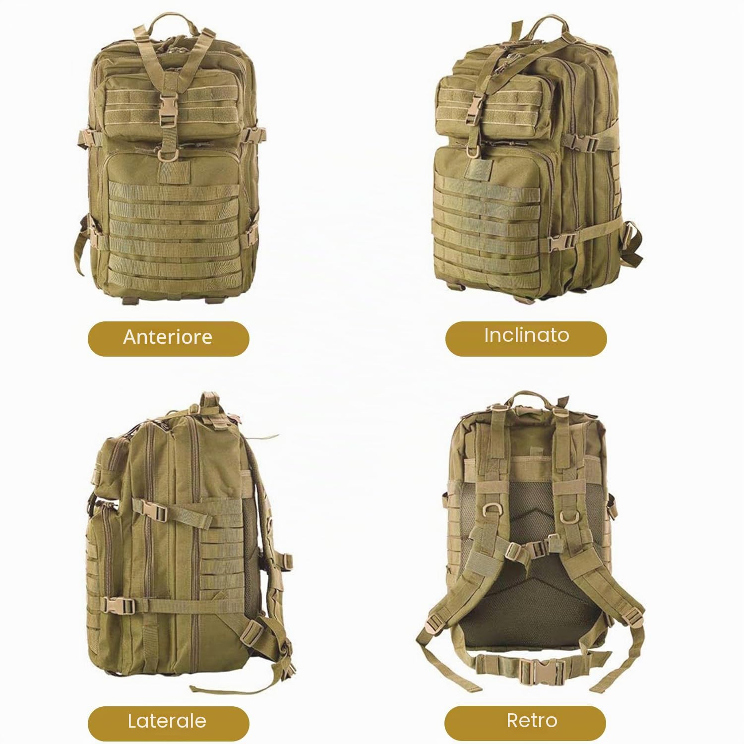 aiGear 45L Zaino Tattico Militare Grande Capacità Impermeabile Kaki | Zaino Trekking, Borsone da Viaggio per Uomo/Donna, per Sport all'aperto Trekking Escursioni Pesca Palestra Camping