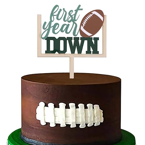 Wooden First Year Down Cake Topper - Football 1st/First Birthday