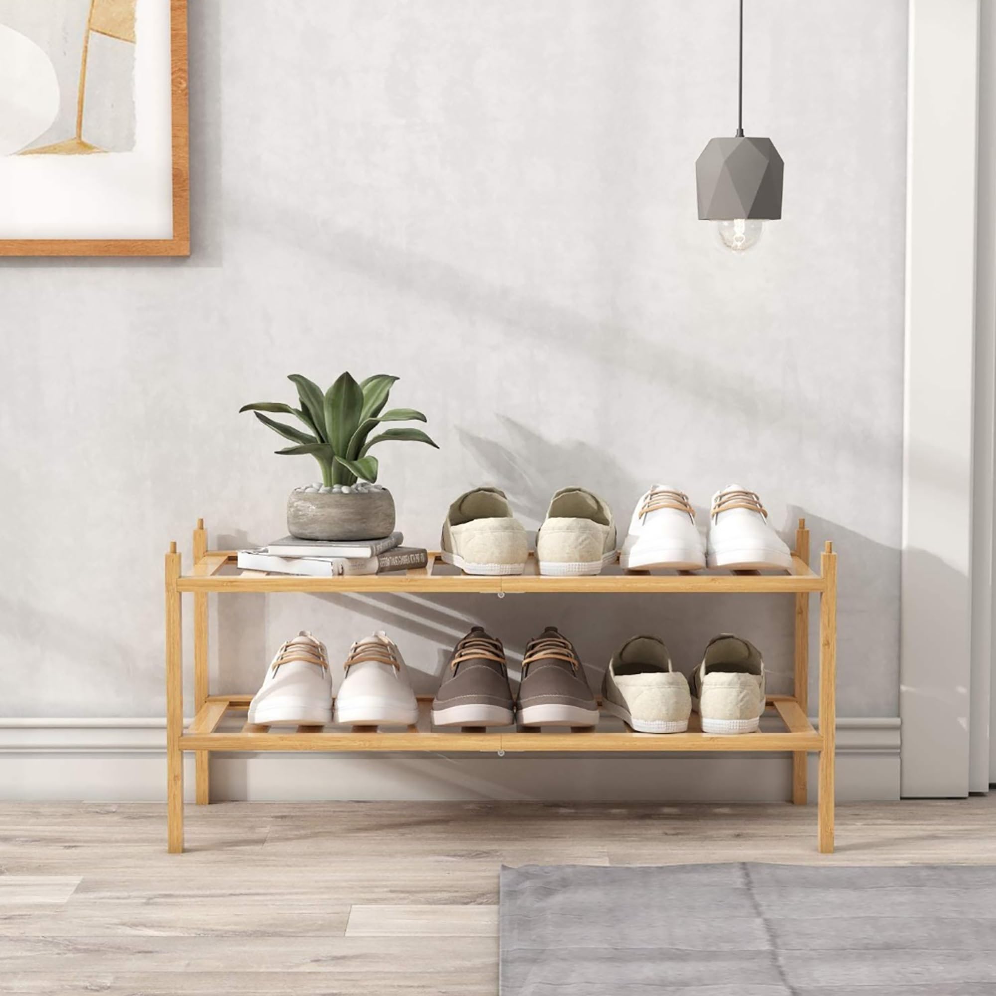Range-chaussures en bambou empilable à 3 niveaux pour optimiser le rangement de votre entrée