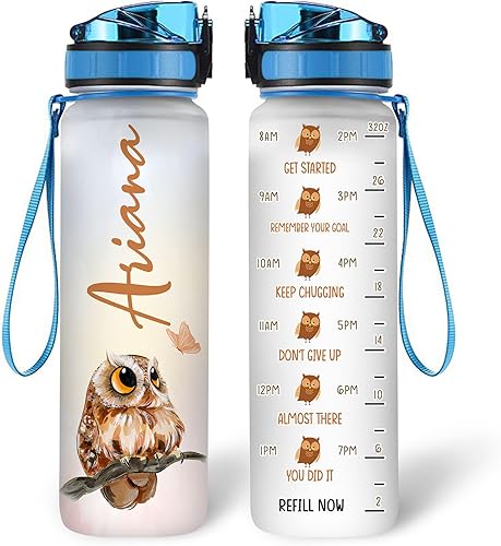 Miniatura 30 de Hyturtle Botella de agua motivacional personalizada para amantes de los búhos, 32 onzas, 1 litro, tipo de búhos, botella de agua con nombre Búho