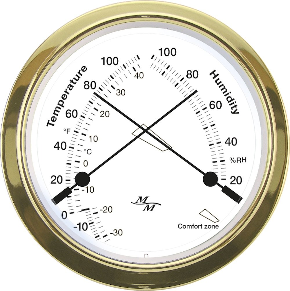 Master-Mariner First Light Collection Nautische Kabine, Geschenk-Set, 14,6 cm Durchmesser, Uhr und Komfort-Messgerät, Gold-Finish, klassisches weißes Zifferblatt