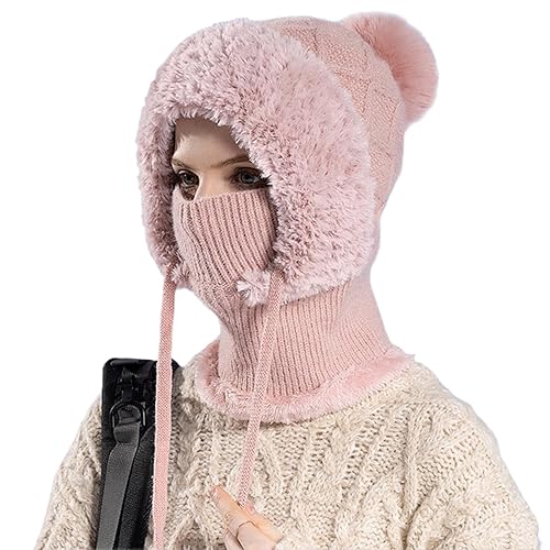 Women’s Knitted Beanie Hat with Face Cover - 3 in