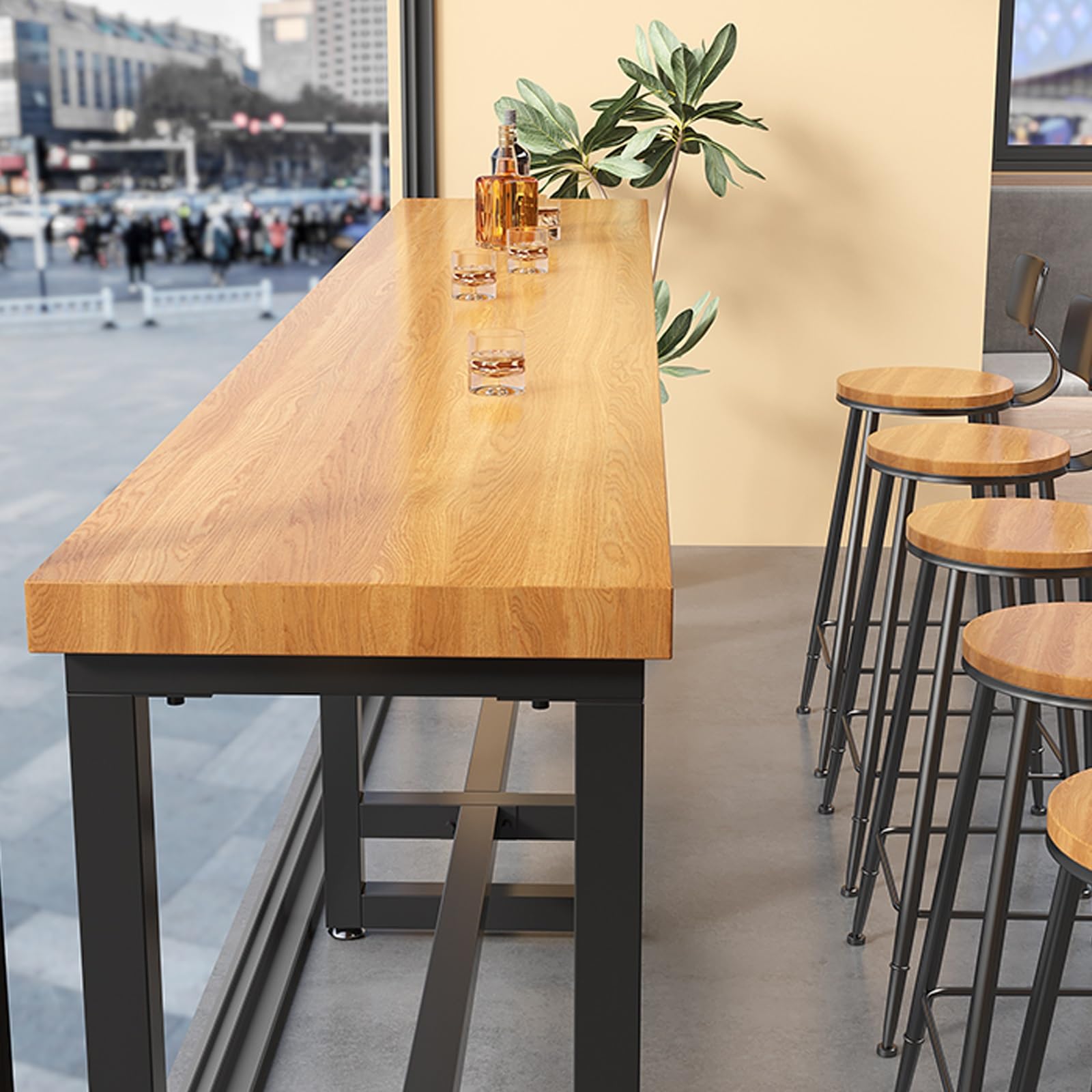 Tavolo da bar moderno industriale in legno massello, rettangolare, altezza bancone, tavolino stretto (160 cm) per cucina, pub o sala da pranzo