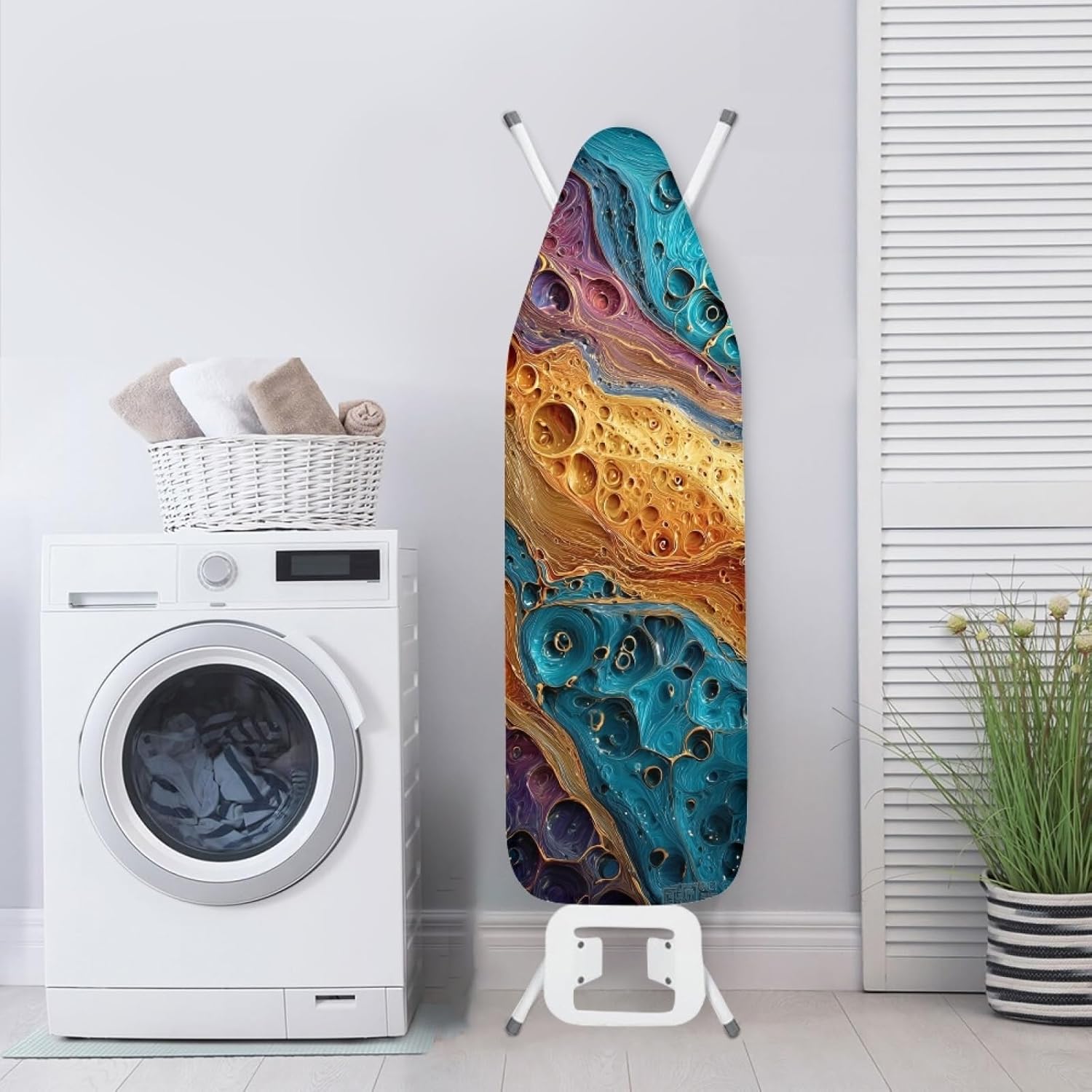Ironing Board Cover 14x48 Blue Orange Purple Iron Board Cover with Padding Heat Reflective,Scorch Resistant Thick Padding,Snug Fit Non-Slip Nose Pocket Fastener Straps Elastic Edges