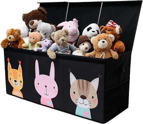 Miniatura 10 de Organizador de almacenamiento de juguetes extra grande con tapa, diseño de caja de almacenamiento de juguetes resistente y plegable, contenedor de