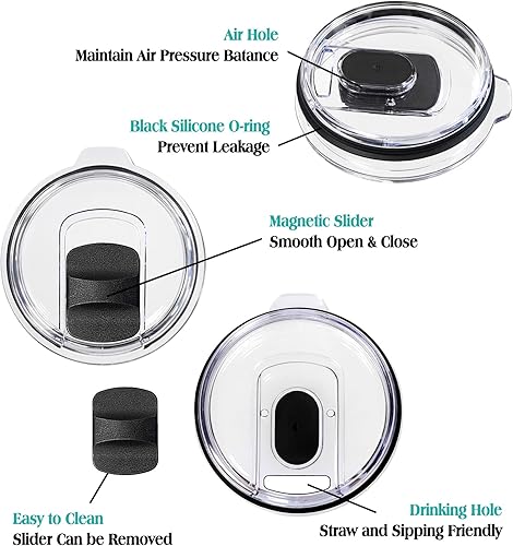Miniatura 4 de Juego de tapa magnética para vaso, repuesto magnético deslizante con tapa magnética para vaso con anillo de sellado, compatible con vaso de café