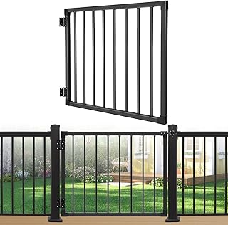 Deck Fence Gate Outdoor, 32″ Gate for 36″ Deck, Black Heavy Duty Steel Anti-Rust Door with Cuttable Width (Up to 48"), Metal Gate for Residential, Yard, Patio, Hinges and Latch Included