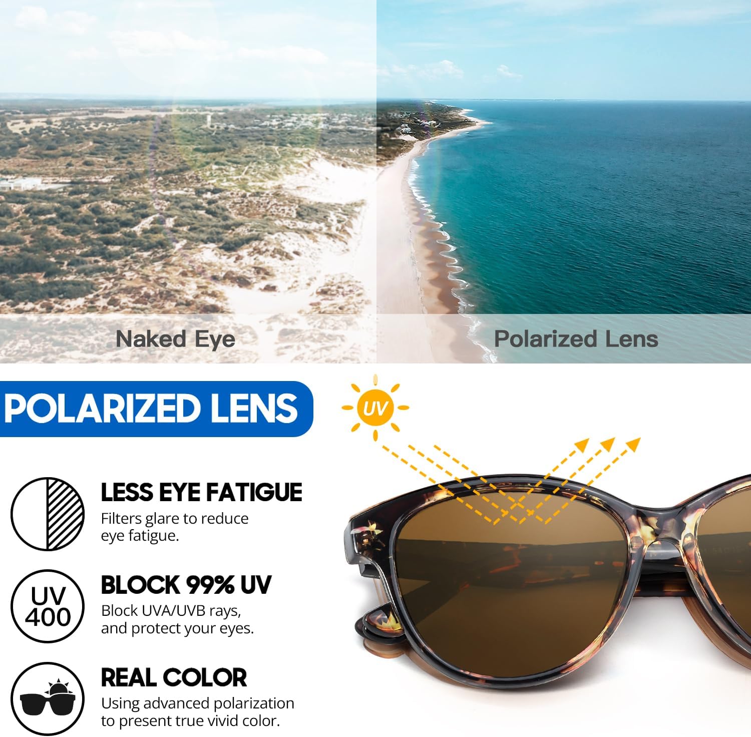 Myiaur Polarized Sunglasses for Women, Trendy Cat Eye Sun Glasses UV400 Protection Classic Retro Shade 2 Pack - Image 5