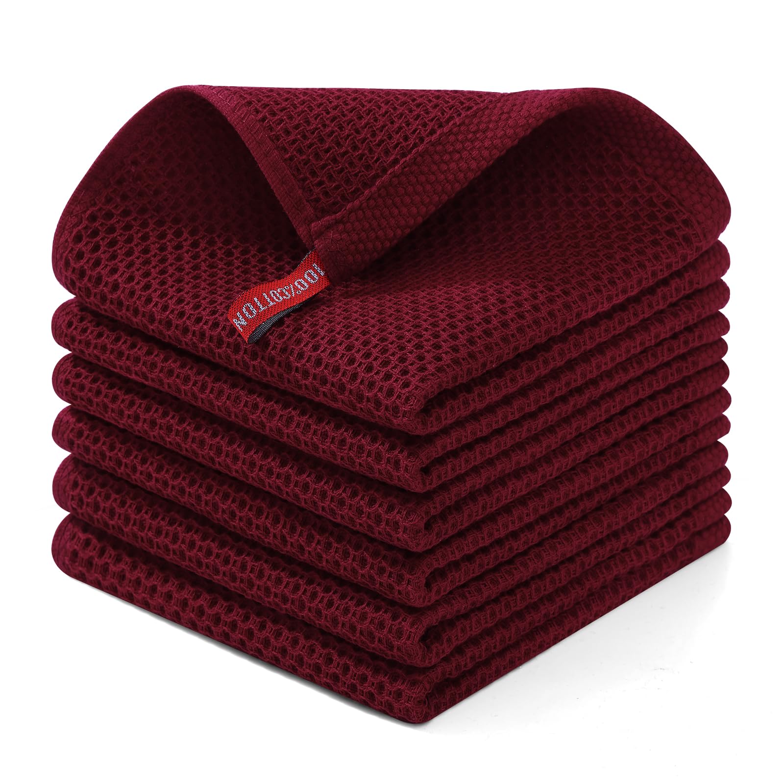 Homaxy 100% Cotton Waffle Weave Kitchen Dish Cloths 6-Pack, Burgundy