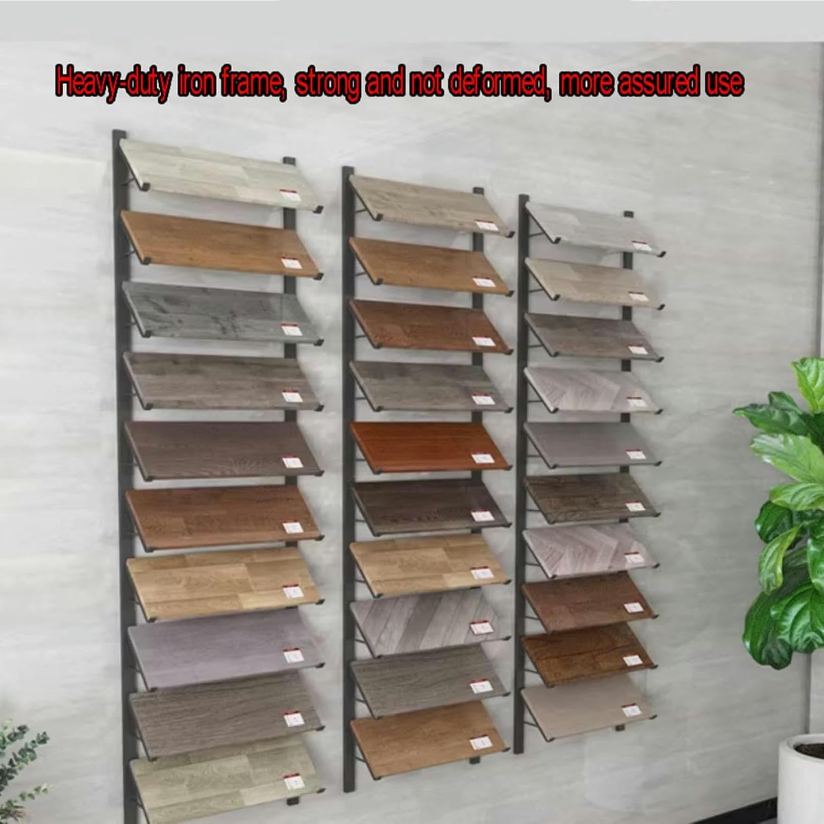 Présentoir mural polyvalent en métal et bois à 10 niveaux pour échantillons de carrelage – Vitrine murale polyvalente pour matériaux de construction, idéale pour la rénovation de la maison et la vente