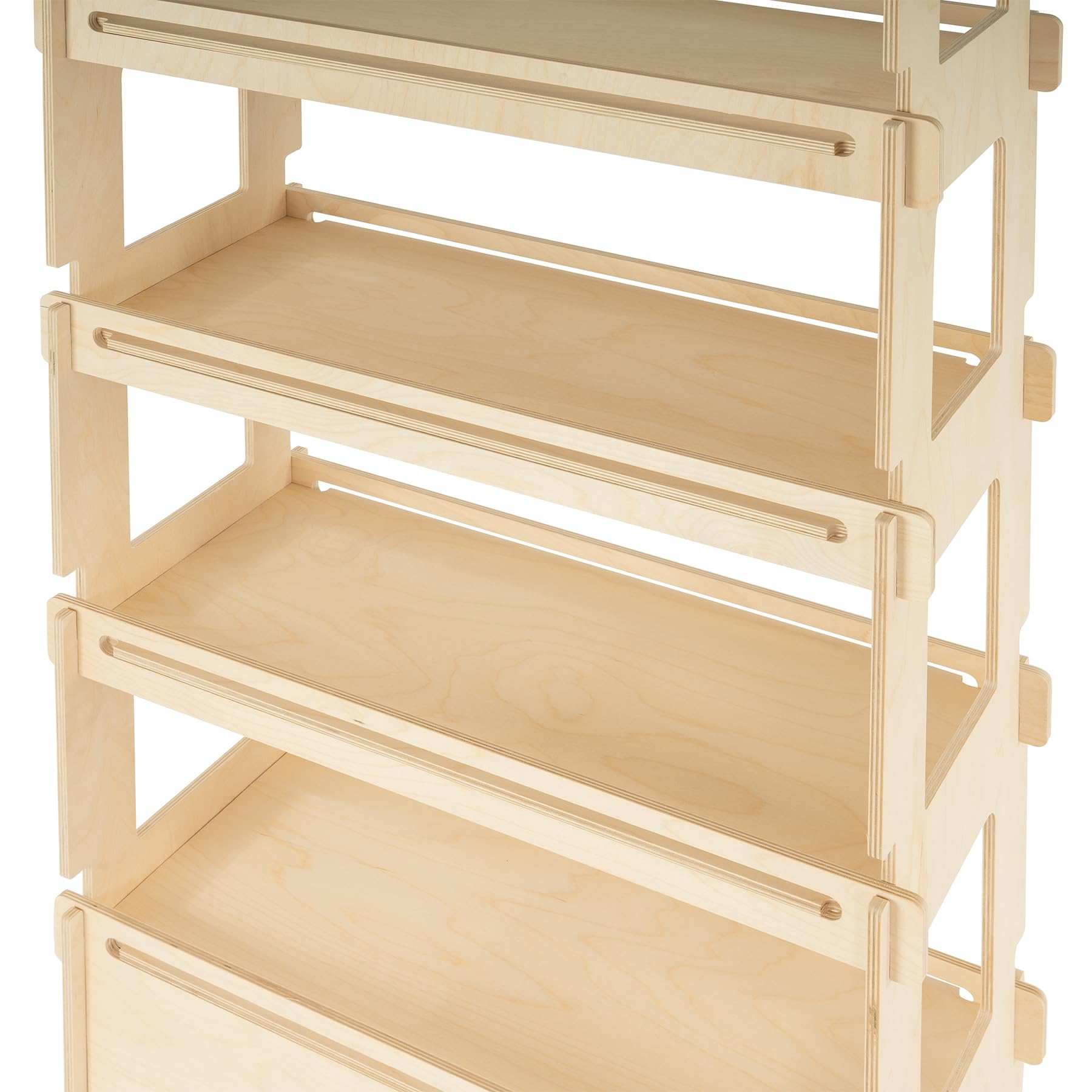 Expositor de Suelo, de Madera, fácil Montaje a presión, 4 estantes, Natural y sostenible, Altura 163 cm (Anchura 66 cm)